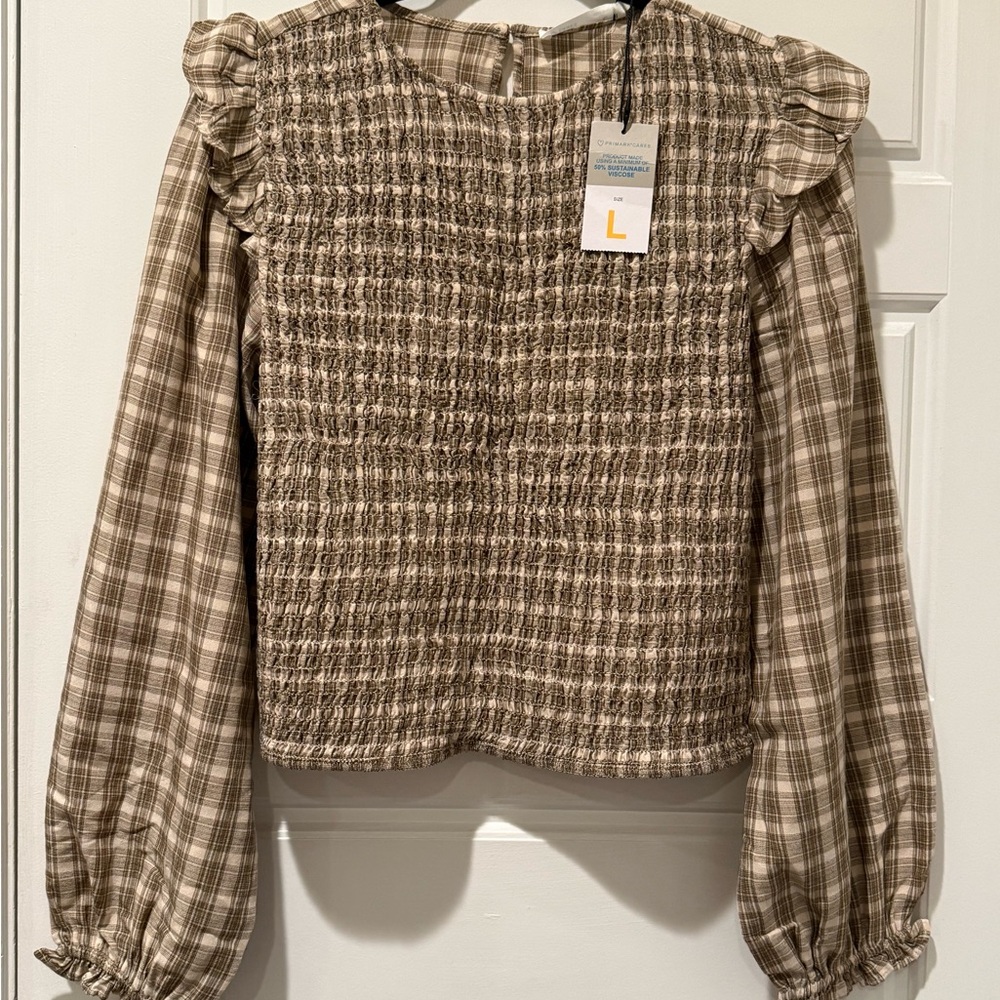Primark Checkered Ruffle Sleeve Blouse